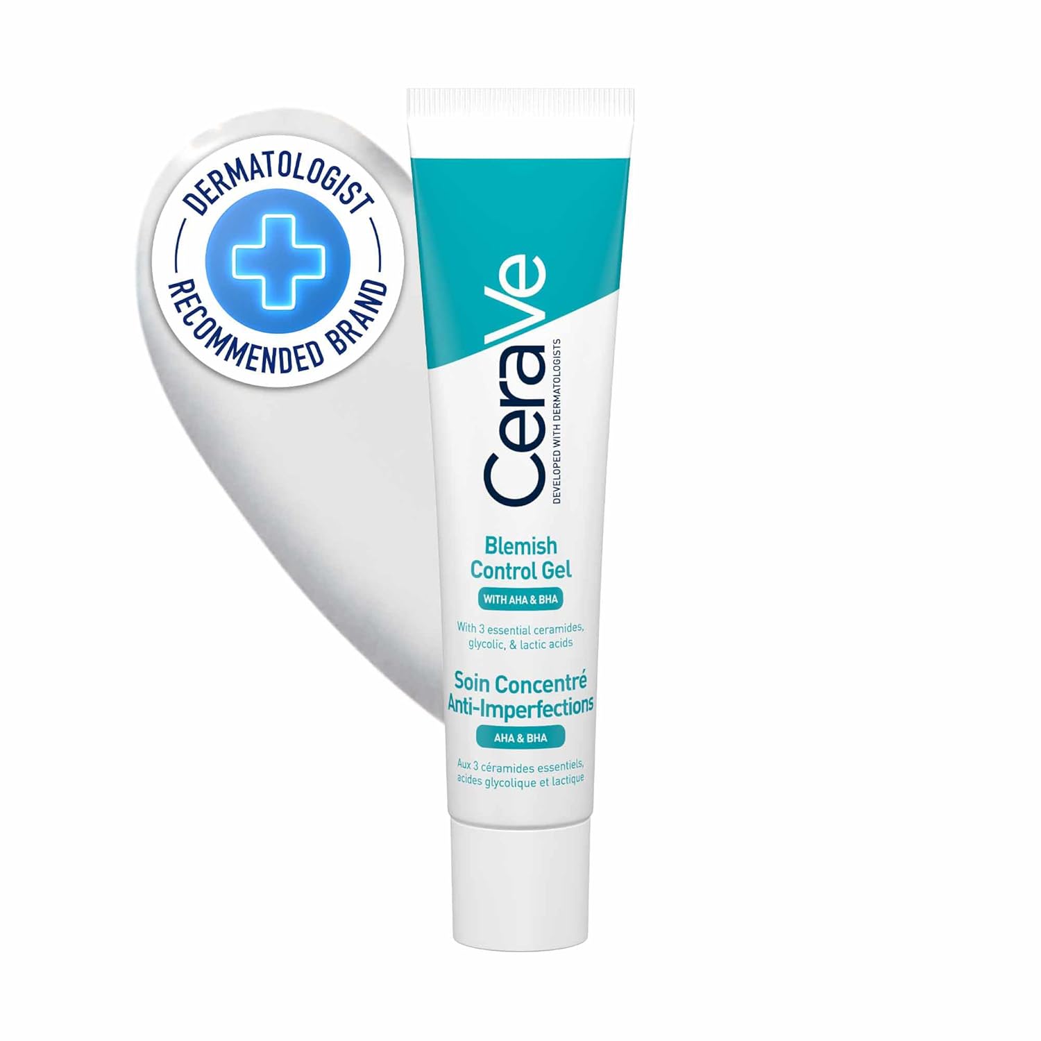 CeraVe blemish control gel tube on a white background