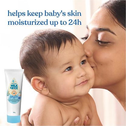 Johnson's Baby Milk & Rice Cream for Summer 100g | Lightweight Moisturizer | With Milk Protein & Vitamin E | Soft & Smooth Skin | Hypoallergenic | For Dry & Sensitive Baby Skin