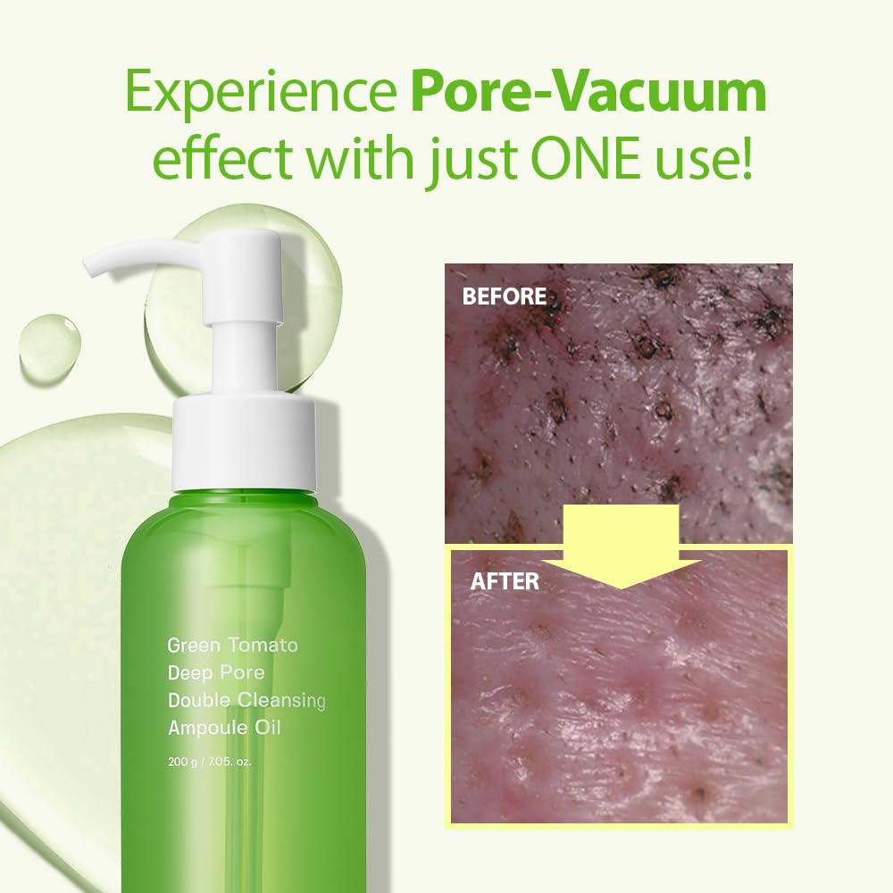 SUNGBOON EDITOR Green Tomato Double Cleansing Ampoule Oil (200 g) | Deep Cleansing Makeup Remover Oil | Purifies Pores, Removes Makeup & Controls Sebum
