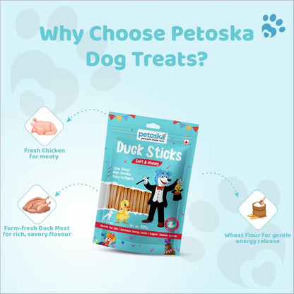 PETOSKA Duck Sticks- 100gms | Dog Treats Made with Duck Meat & Chicken Meat | Highly Nutritious | Easy to Digest | Healthy Skin & Coat | Suitable for All Dog Breeds | Pack of 1