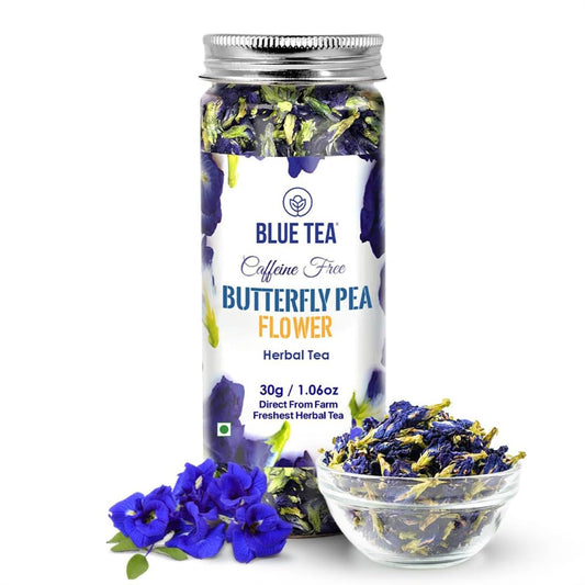 BLUE TEA - Butterfly Pea Flower Tea - 60+ Cups | SUPER ANTIOXIDANT | Caffeine Free || Aparajita - Shankhpushpi || Flower Based - Herbal Tea | Reusable Pet Jar