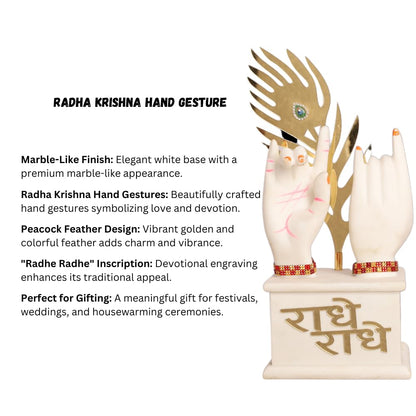 White & Gold Plated Radha Krishna Idol Hands with Flute Peacock Feather | for Table, Home Decoration Item