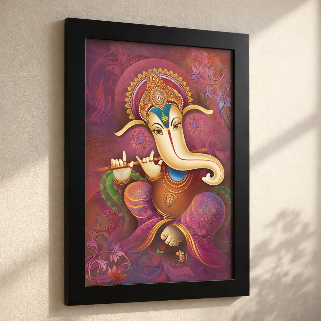 Ganesha Art Framed Painting | Ready to Hang- (Wood, Multicolor, 12inch x 18 inch).
