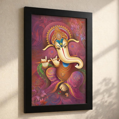 Ganesha Art Framed Painting | Ready to Hang- (Wood, Multicolor, 12inch x 18 inch).