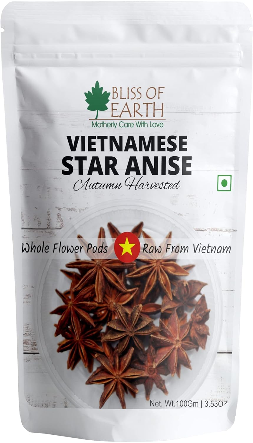 Bliss of Earth 100gm Star Anise Whole spices, Chakra Phool, Vietnamese badiyan, For Exotic Tea & Indian Cuisines