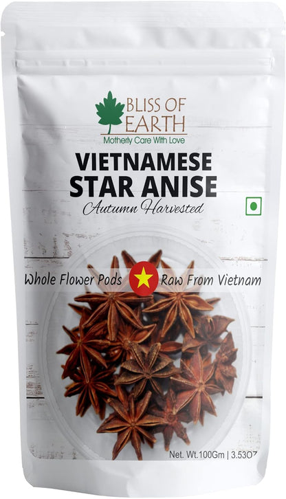 Bliss of Earth 100gm Star Anise Whole spices, Chakra Phool, Vietnamese badiyan, For Exotic Tea & Indian Cuisines