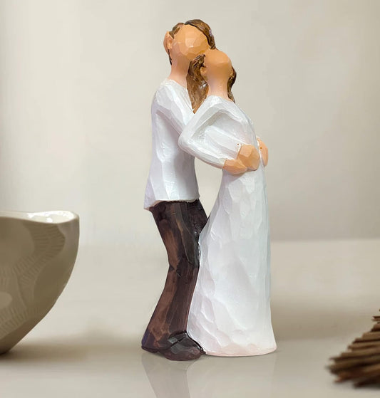 Beautiful Hand Painted Medium Size Resin Standing Romantic Couple Statue for Home Decor (Pack of 1, White & Brown Color)