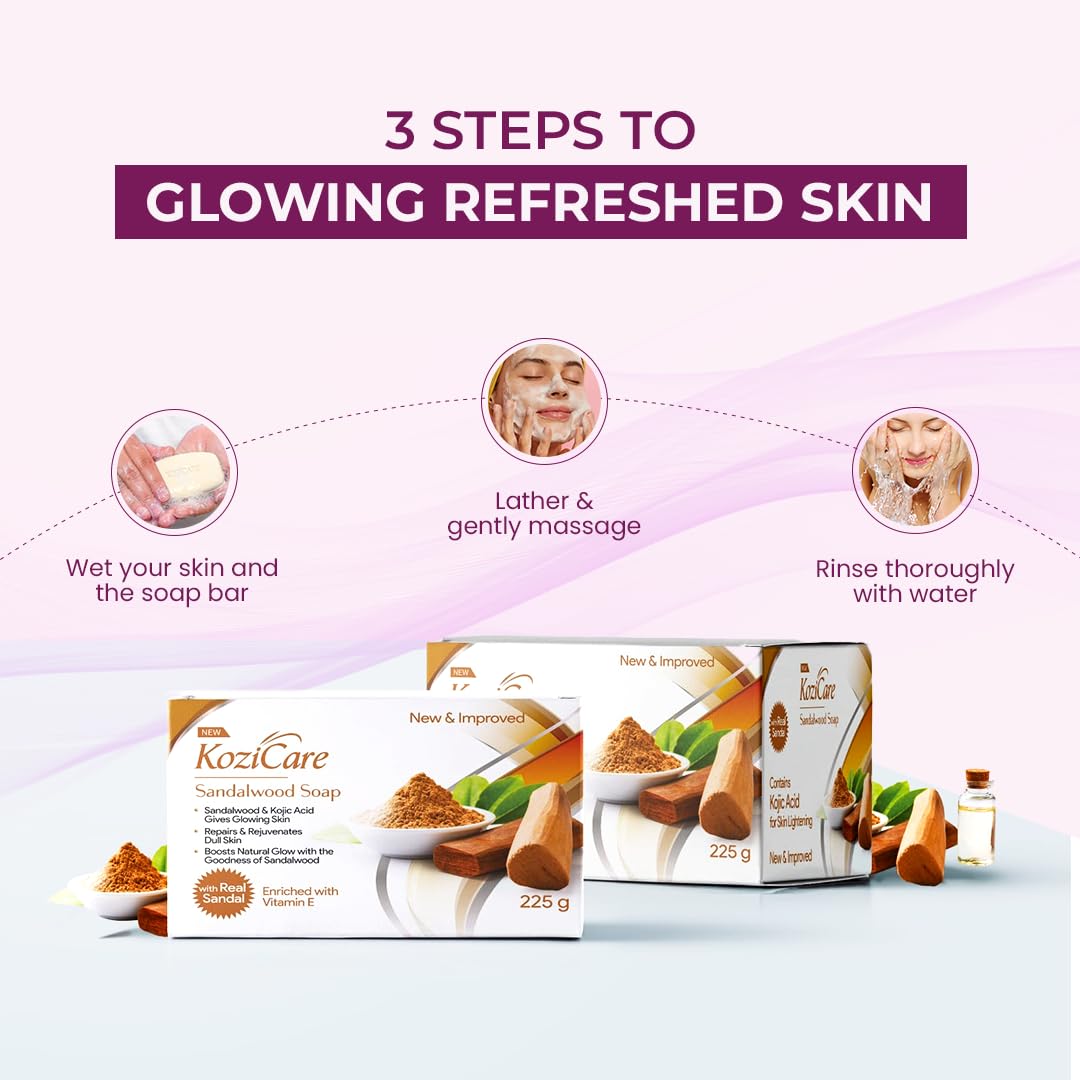 Kozicare Kojic Acid Soap & Glutathione Soap | Sandal | Body Tan Removal & Detan | Sandalwood Ghar Ka | Natural | Combo Offers 75g- Pack of 3