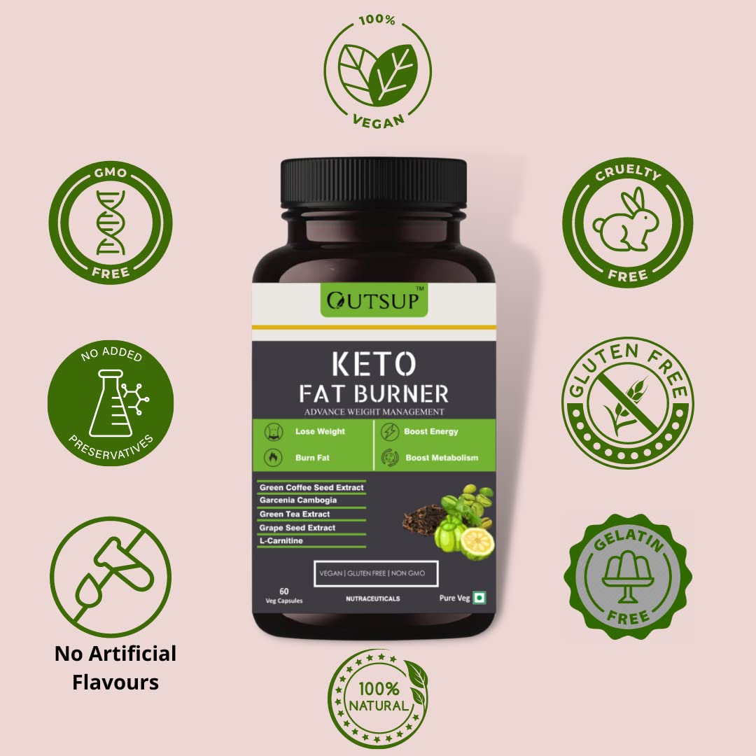 Outsup Keto Fat Burner for Weight Loss Products Supplement for Women and Men with L-Carnitine, Garcinia Cambogia & Green Coffee Extract | Weight Management | 60 Veg Capsules