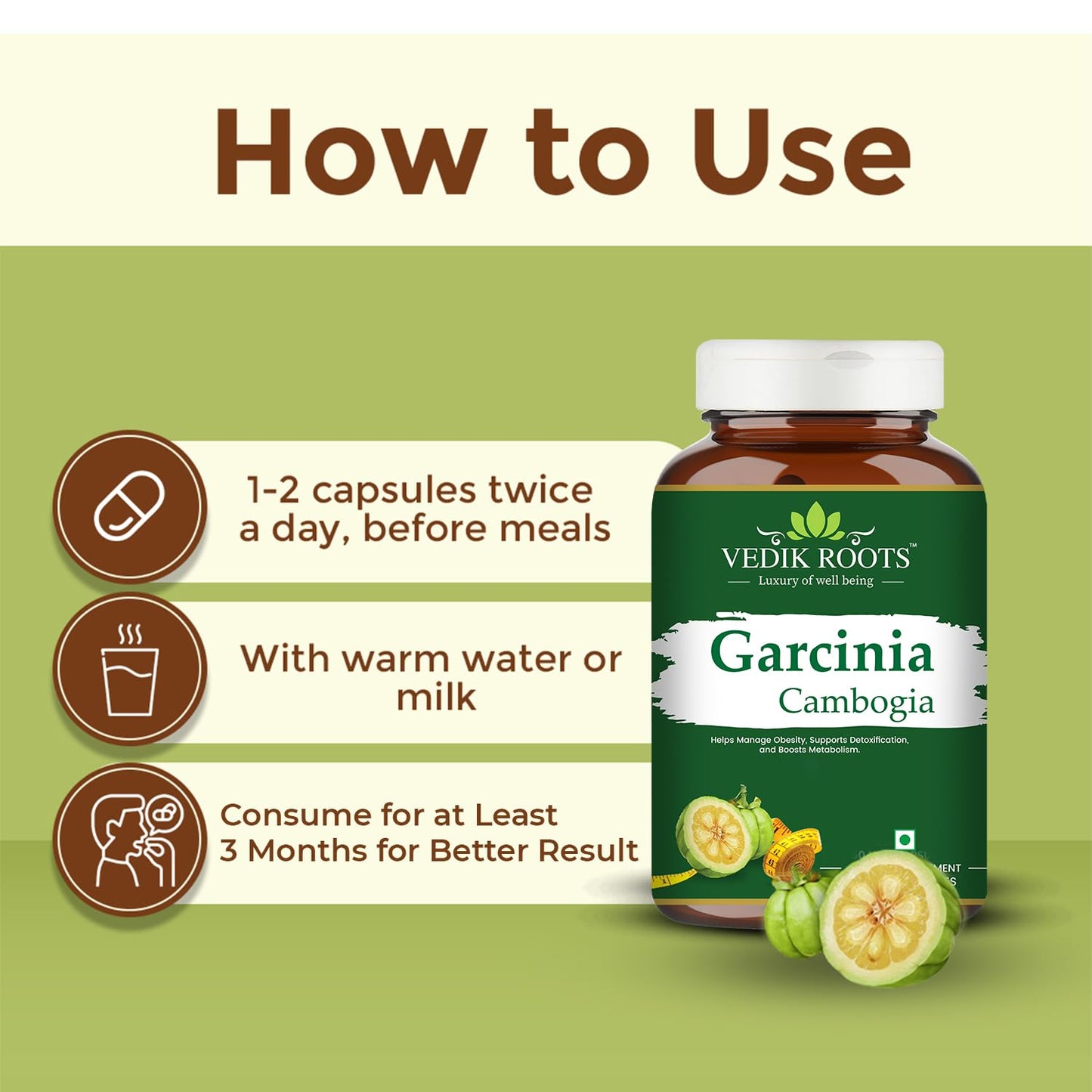 Garcinia Cambogia – Natural Weight Loss & Fat Burner for Belly Fat Control | Supports Appetite Control, Metabolism Boost | Herbal Supplement | 60 Capsules