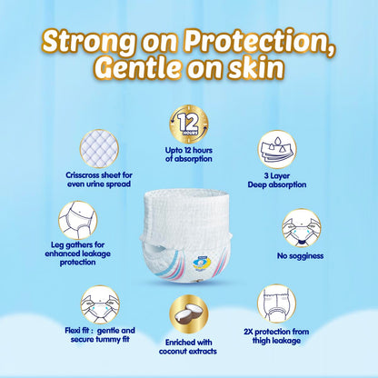 MamyPoko Pants Extra Absorb Baby Diapers, Large (L size) | 9-14 kg | 64 Count |Deep Sleep Diapers| Soft gentle fit |Deep Absorbent Crisscross | skin friendly with coconut oil |