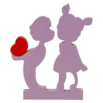 eCraftIndia Valentine Gift for Girlfriend Boyfriend | Wooden Boy Kissing Girl Love Heart Romantic Couple Showpiece | Valentine Day Gift for Husband Wife Him Her | Valentine Day Decoration Item