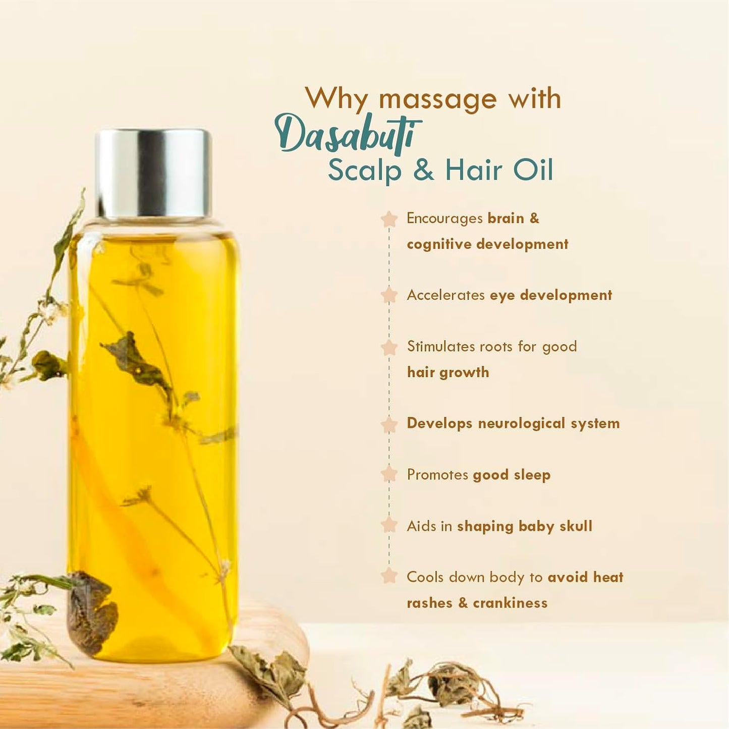 Nat Habit Summer Baby Hair Oil for Kids 0-5 Years | Ayurvedic Hair Oil for Baby with Brahmi, Matsyakshi & Dasabuti | Baby Hair Growth Oil with Desi Ghee & Cold Pressed Oils | Cools Body, Aids Sleep, 110ml