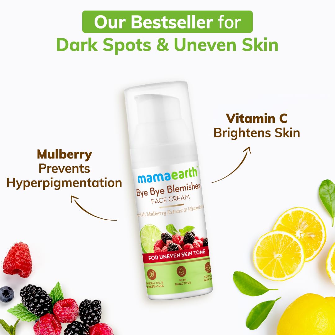 Mamaearth Bye Bye Blemishes* Face Cream, For Pigmentation & Blemish Removal, With Mulberry Extract & Vitamin C - 30 g