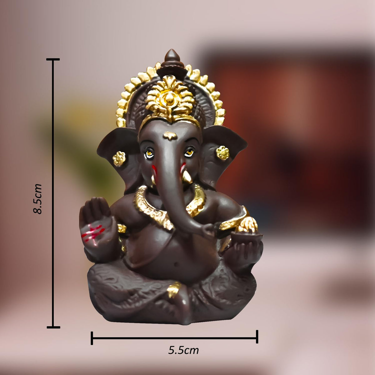 Gold Plated Ganesha Idol for Office Desk Puja Room God Ganesha Idol for Home Decor Ganpati for Sculpture, Religious Gift 3.5 inches (8.89 x 5.08 cm) (Brown), Resin, Religious