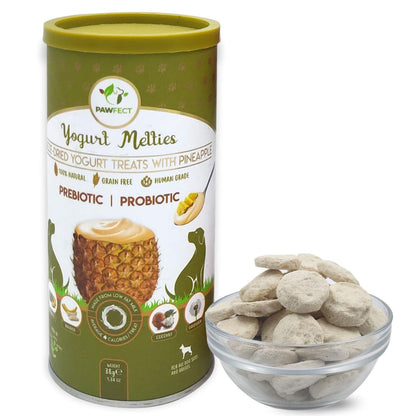 Pawfect Yogurt Melties Freeze Dried Pre and Probiotic Dog Treats with Pineapple, Coconut, Banana, Dandelion - Healthy Gut - Low Calories - Grain & Gluten Free - Reward or Training Treats (38g/1.34oz)