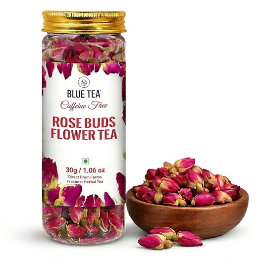 BLUE TEA - Rose Buds Tea - 30gm - 30+ Cups | Rich in Vitamin-C - For Hair & Skin | Caffeine Free - Natural - Flower Based - Herbal Tea | Pet Jar Pack