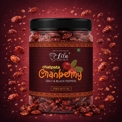 LILA DRY FRUITS Flavoured Cranberries with Black Pepper & Pink Salt | Dried Cranberry Snack Tangy Spicy Cran Berries for Healthy Snacking & Munching Perfect for Gifting