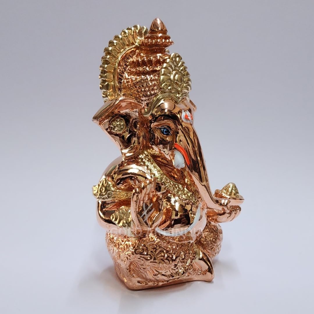 Gold Art India Rose Gold Finish Lord Ganesha Idol 3.5 Inch for Home Temple, Office Desk & Gifting | Premium Ganpati Murti