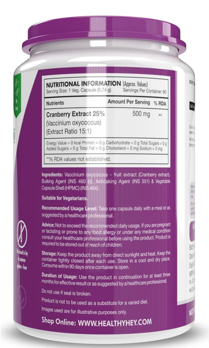 Zephivo HealthyHey Nutrition Cranberry Extract - Urinary Tract Health - 60 Veg Capsules
