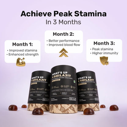 What's Up Wellness Shilajit/Shilajeet Gummies | 200 Mg Resin With 24 Carat Gold Dust | Improves Strength, Stamina And Overall Immunity| No Added Sugar| Shilajit for Men & Women