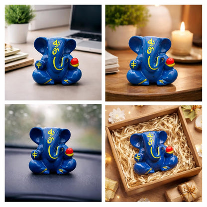 Resin Lord Ganesha Idol Car Dashboard 5x5cm (Blue)