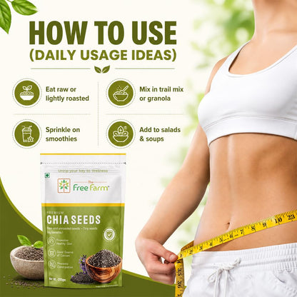 The Free Farm Premium Raw Chia Seeds | 200 G | Protein Rich | Source of Calcium | Superfood for Weight | Omega-3 Fatty Acids