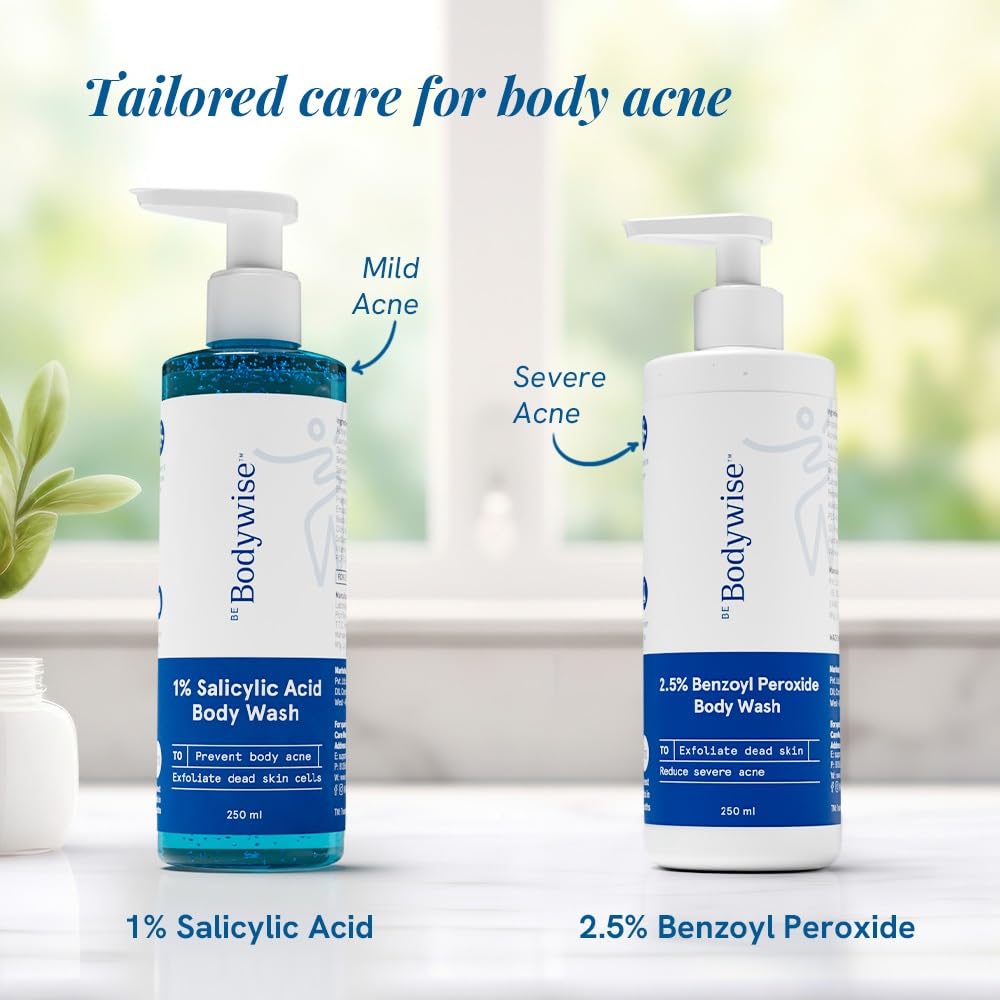 Be Bodywise 2.5% Benzoyl Peroxide Body Wash | Fights Severe Back & Body Acne | Kills Acne Bacteria, Unclogs Pores & Prevents Breakouts | With Aloe Vera & Glycerin | Dermatologist-Tested | 250ml