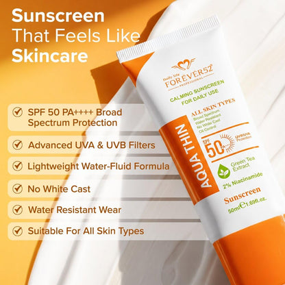 Daily Life Forever52 Aqua Thin Calming Sunscreen SPF 50 PA++++ | 2% Niacinamide & Green Tea Extract | UVA/UVB Protection | Lightweight, No White Cast, Water-Resistant Daily Sunscreen (20ml)