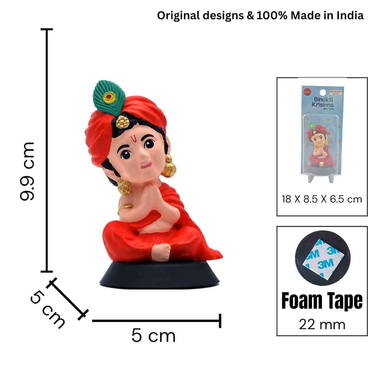 Kanha Ji Figurine Showpiece for Car Dashboard, Home Office | Lord Krishna, Laddoo Gopal Murti Statue for Hindu Temple, Spiritual Decor | Gift for Devotees (Bhakti Krishna Skin Tone)