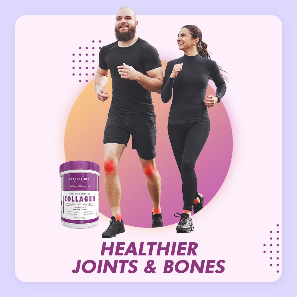 Zephivo HealthyHey Nutrition Collagen Powder | Collagen Supplement for Glowing Skin | Pure Hydrolysed Collagen Powder for Women and Men | Unflavoured - 250 gm
