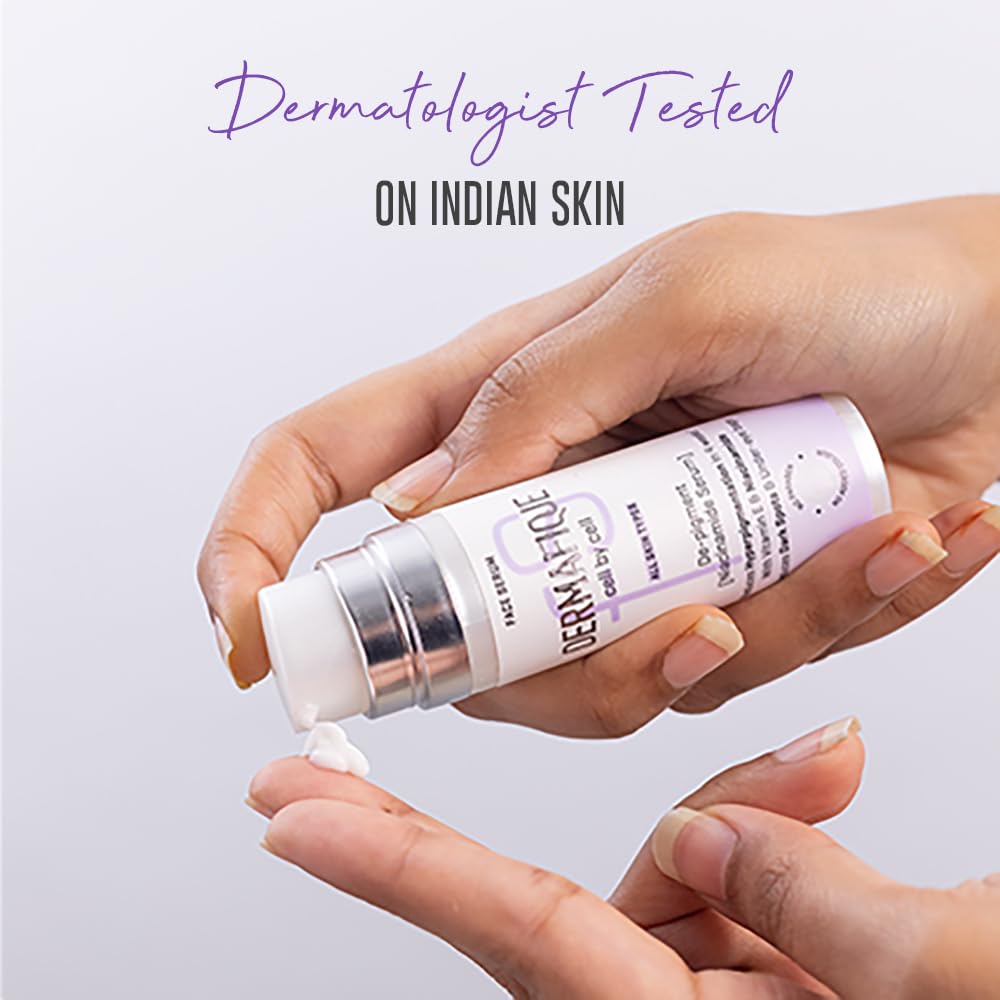 Dermafique De-Pigment Serum 30ml | Niacinamide, Hyaluronic Acid | Reduces Pigmentation in 4 weeks | Reduces Dark Spots, Inflammation, Under eye bags, Sun exposure effects | Dermat Tested on Indian Skin