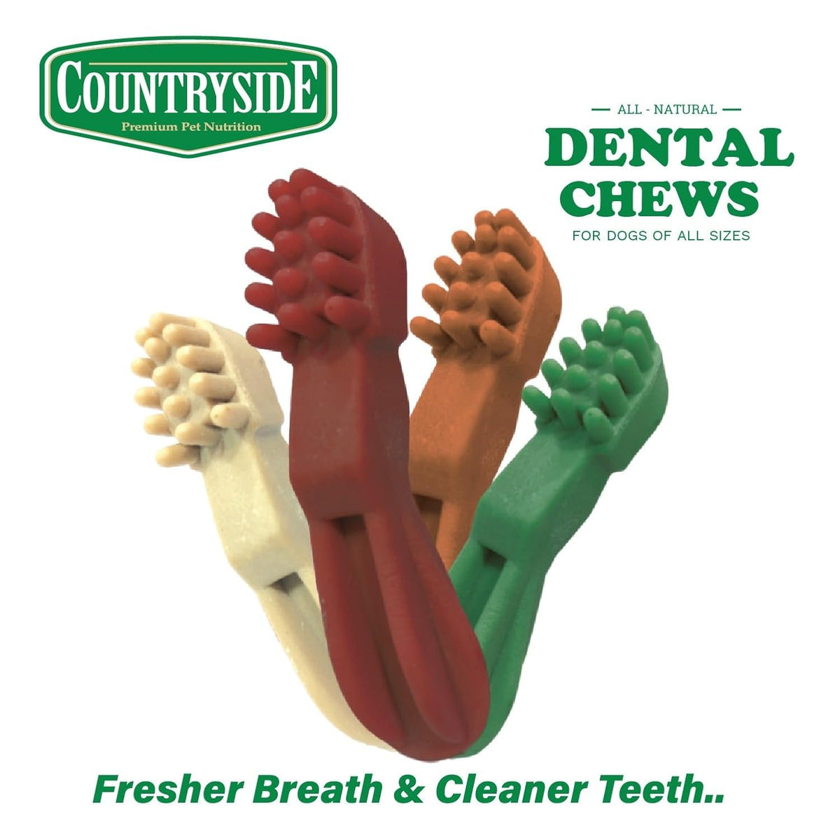 COUNTRYSIDE Dog Dental Chews Treats 250g – Mint Flavor | Brush-Shaped Chews for Dogs, Oral & Gum Care for Dogs | Fights Plaque & Tartar | Freshens Breath | Calcium Enriched & Gluten Free