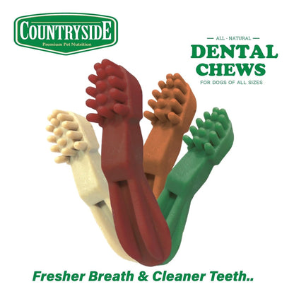COUNTRYSIDE Dog Dental Chews Treats 250g – Mint Flavor | Brush-Shaped Chews for Dogs, Oral & Gum Care for Dogs | Fights Plaque & Tartar | Freshens Breath | Calcium Enriched & Gluten Free