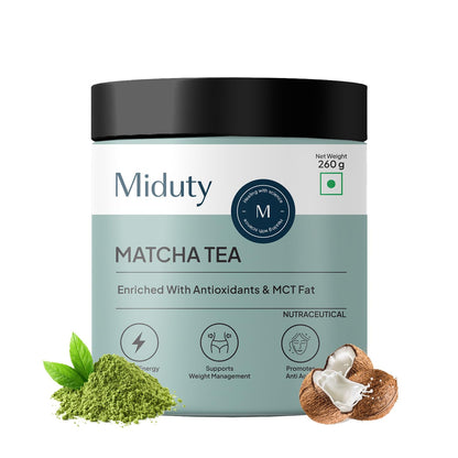 Zephivo Miduty by Palak Notes Matcha Tea - Detoxifying Drink, Fat Burner - Energy Booster, Weight Management - Promote Anti Aging & Gut Health, MCT Fat - L-Theanine With Coconut Milk - Vanilla flavour - 260g
