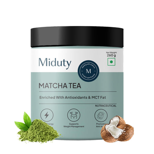 Zephivo Miduty by Palak Notes Matcha Tea - Detoxifying Drink, Fat Burner - Energy Booster, Weight Management - Promote Anti Aging & Gut Health, MCT Fat - L-Theanine With Coconut Milk - Vanilla flavour - 260g