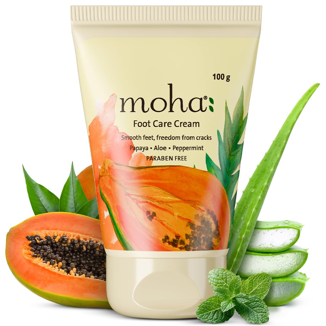 Moha Foot Cream for Dry & Cracked Feet | Deep Nourishment & Fast Healing Heel Repair Cream | Cooling & Vegan Formula with Aloe, Papaya, Peppermint & kapurkachri | Clinically Proven | Moisturizing Foot Cream for Rough Calloused Skin 100gm