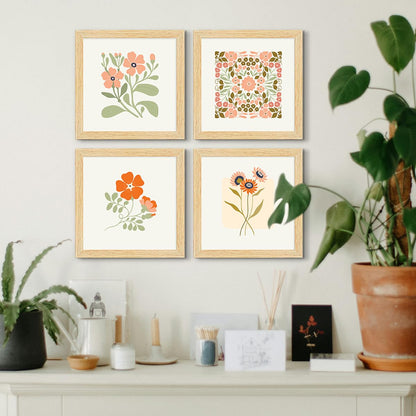 Floral Paintings, 10.0 X 10.0 each, Set of 4
