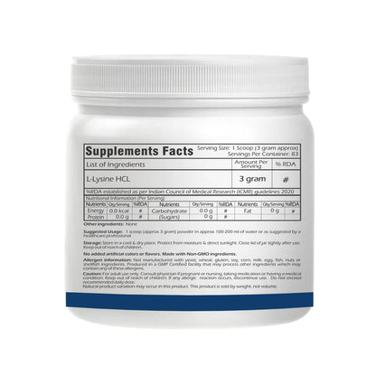 Trexgenics L-LYSINE HCL PURE POWDER Essential amino acid Cold Sores, Immunity, Muscle Mass, Skin, Hair Support 83 Servings (250 GRAM)