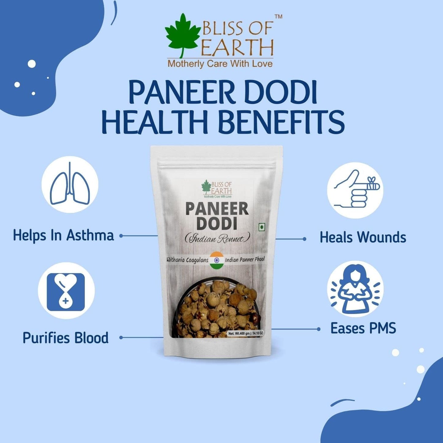 Bliss of Earth Paneer Doda (Indian Rennet) Paneer Phool for Diabetes, Withania Coagulans Ayurveda Herb Good for Health 200GM