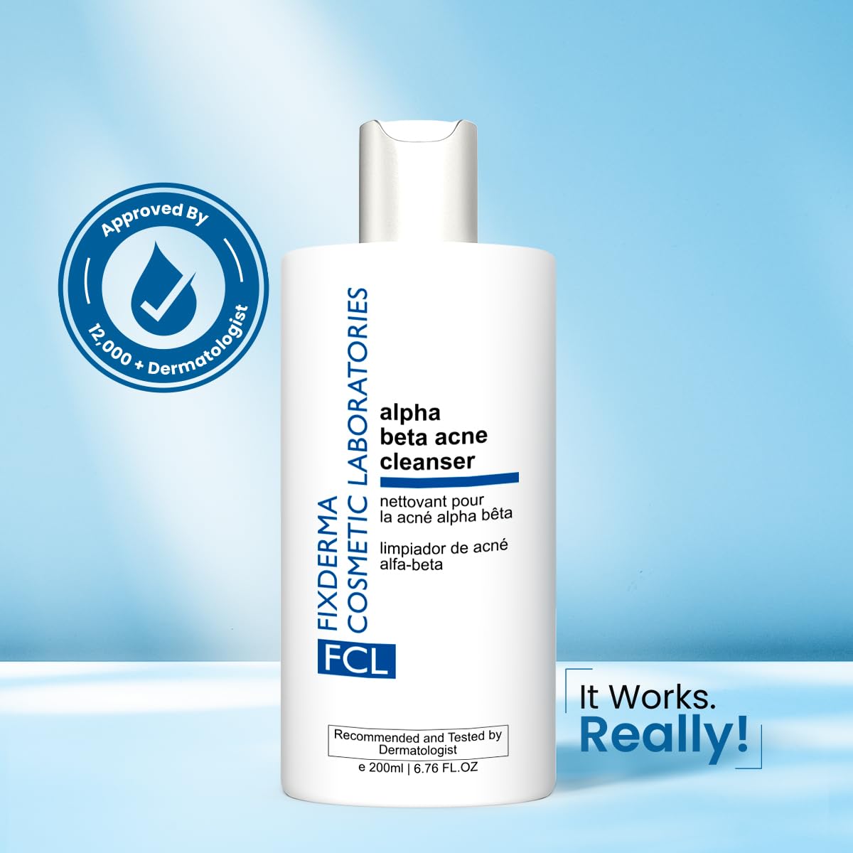 FIXDERMA COSMETIC LABORATORIES Alpha Beta Acne Cleanser, Reduces Pimples, Regulates Sebum Production, Deep Pore Cleansing, Soap Free And Non-Comedogenic Formulation 200ml (Pack Of 1)