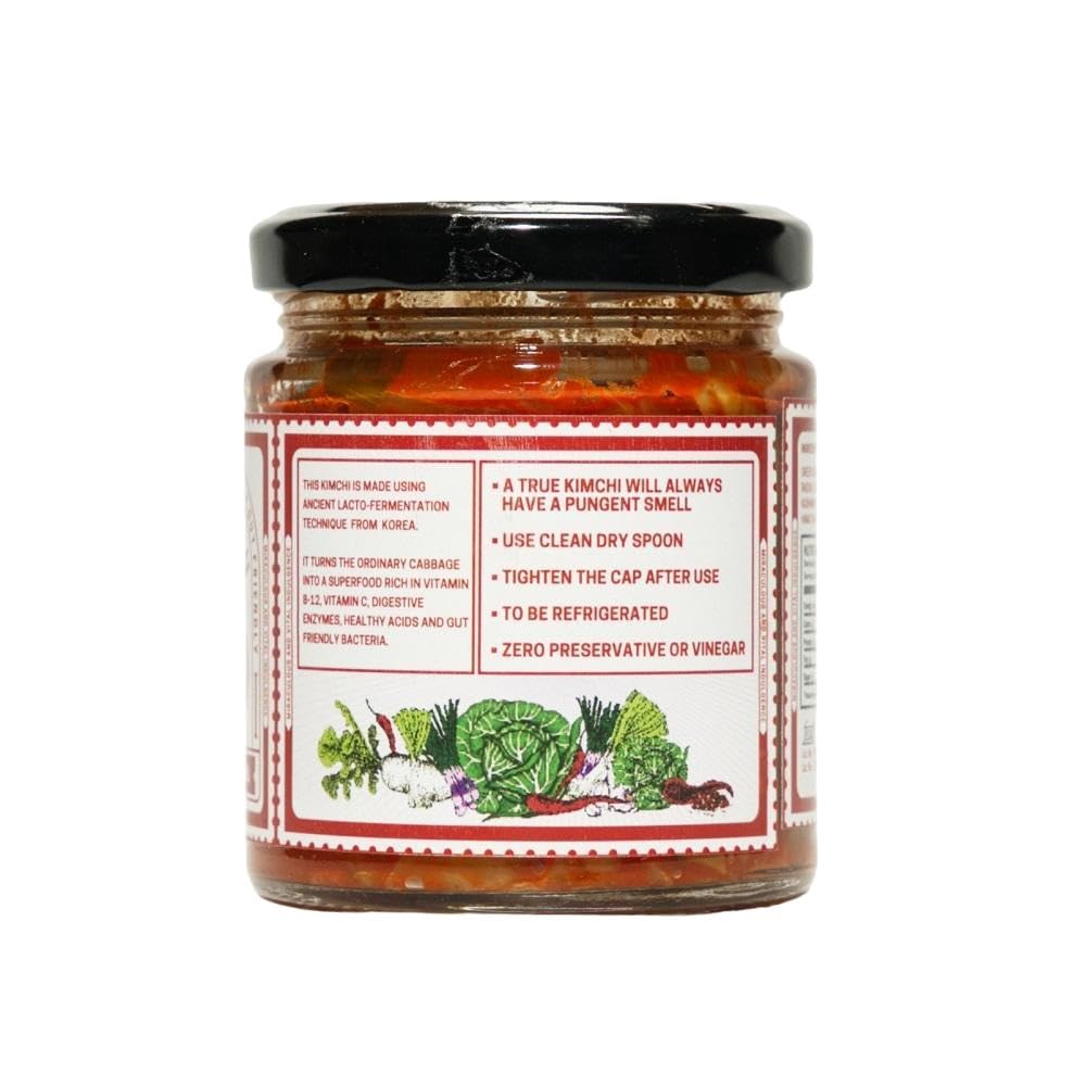 MAVI's Vegan Kimchi | Korean Cabbage Kimchi | Artisanal Probiotic Pickle | 100% Natural, Organic & Vegan | No Preservatives, No Artificial Flavour or Colour | Pack of 1 (200g)