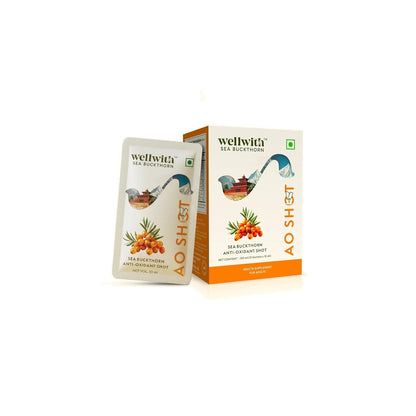 Wellwith Sea Buckthorn Berry AO Shots (150ml,15 Sachet), Pack of 1| Daily Antioxidant & Vitamin C Drink | Supports Immunity, Skin Glow & Energy