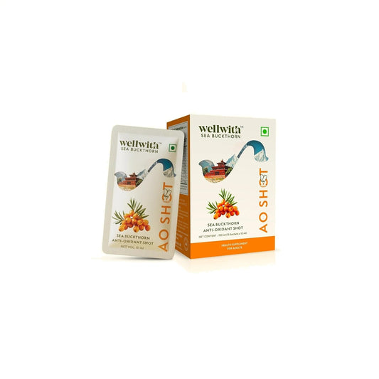 Wellwith Sea Buckthorn Berry AO Shots (150ml,15 Sachet), Pack of 1| Daily Antioxidant & Vitamin C Drink | Supports Immunity, Skin Glow & Energy