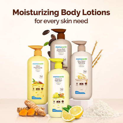 Mamaearth Rice Water Hydrating Body Lotion with Rice Water & Niacinamide for Dewy Glass Skin | 48 Hrs Moisturizating & Nourishing | For Dry Skin | 7 in1 Total Care | 100% Natural Butter | Non Greasy Smooth Skin | 400 ml