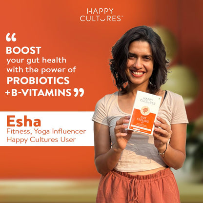 VELBIOM Happy Cultures Gut Feeling Digestion Supplement| Unique Blend Of Probiotics For Daily Digestive Health| B-Vitamins Gut Digestion |Clinically Tested For Men and Women - 30 Veg Capsules
