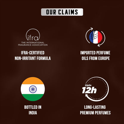 List of product claims with logos and text on a dark background