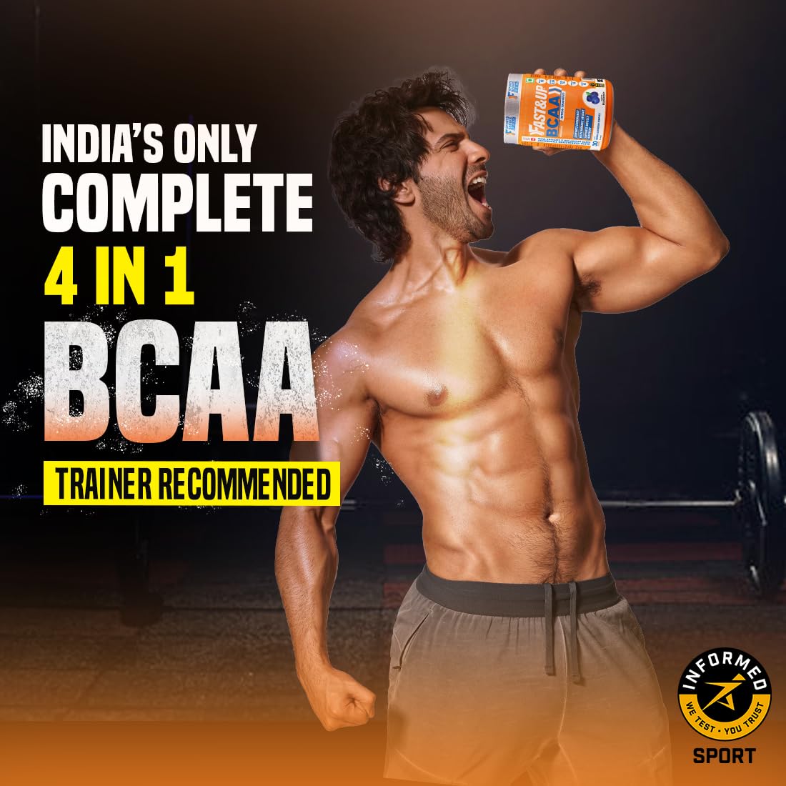 FAST&UP BCAA Watermelon Flavour Advanced BCAA Supplement with Glutamine, Citrulline, L-Arginine & Taurine - Pre/Post Workout & Intra Workout Supplement Powder for Adults(450gm, 30 Servings)