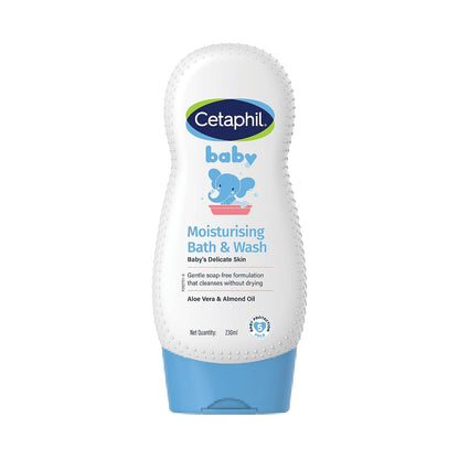 Cetaphil Baby Moisturising Bath & Wash 230ml | Tear-Free Bath & Wash Cleanser | Gentle Soap-Free Formula for Newborn, Baby Bath & Wash for Sensitive Skin | Dermatologist Tested, Hypoallergenic Moisturising Cleanser for Baby