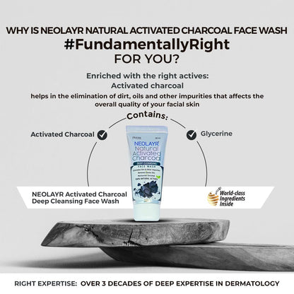 NEOLAYR Natural Activated Charcoal Deep Cleansing Face Wash | Eliminates Dirt & Other Impurities | Removes Excess Oils - Added Moisturiser,50 ml